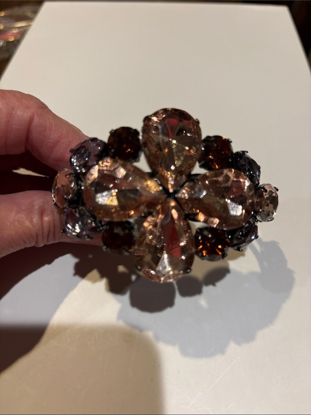 Crystal Flower Statement Bracelet in Champagne and Brown - Women Jewelry